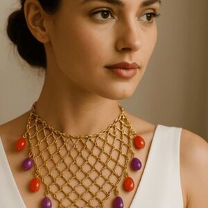 Zara Gold and Orange Layered Necklace Beaded. ⭐️